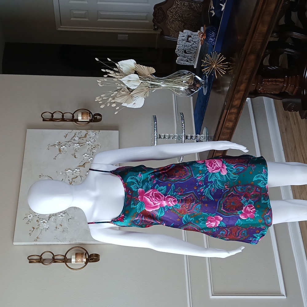 California Miss Green Floral Slip Mini Dress. Size L